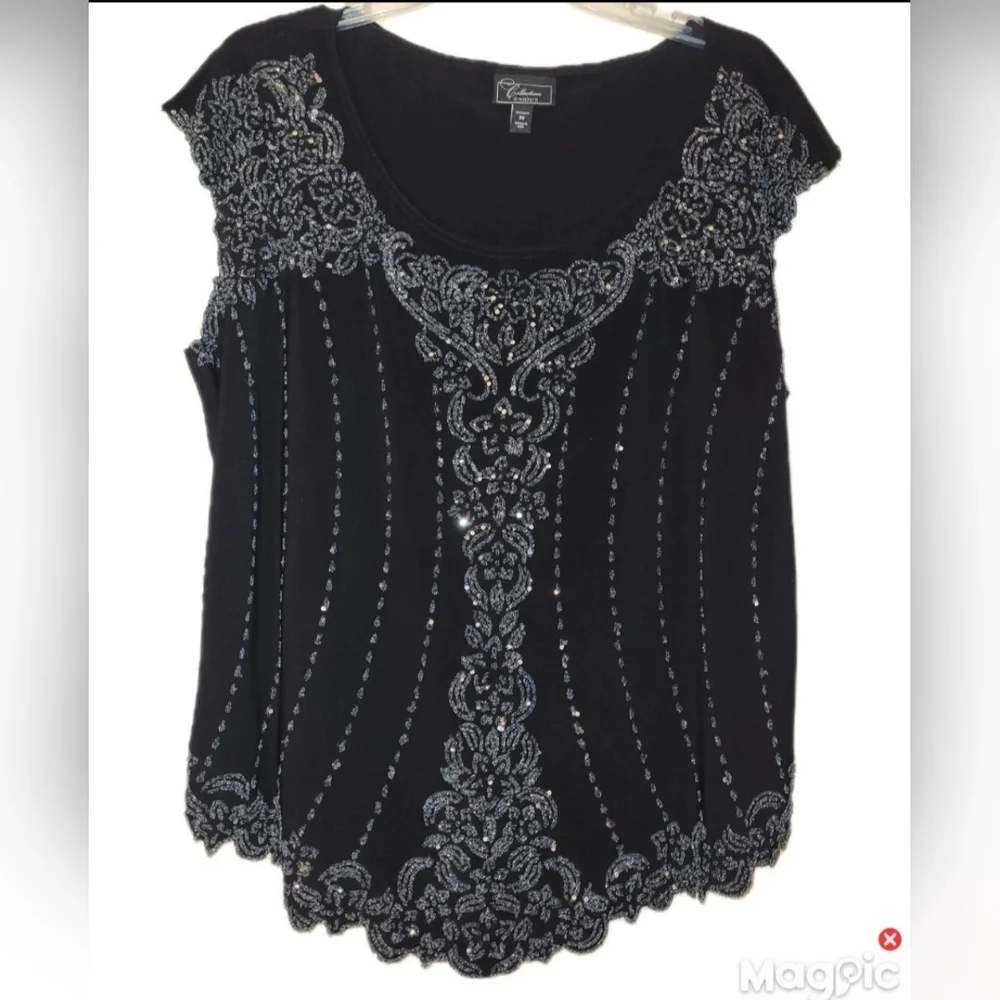 Dressbarn Sequin Sparkle Evening Sleeveless Pullover Blouse Size 20 Knit Stretch - Picture 1 of 10